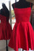 Spaghetti Strap Satin with Lace Simple Little Red Homecoming Dress - Prom Dresses