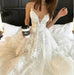 Spaghetti Strap V Neck Beach Court Train Tulle Wedding Dress with Lace - Wedding Dresses