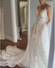Spaghetti Strap V Neck Beach Court Train Tulle Wedding Dress with Lace - Wedding Dresses