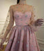 Sparkle Long Sleeve Short Party Unique Sheer Neck Mini Homecoming Dress - Prom Dresses