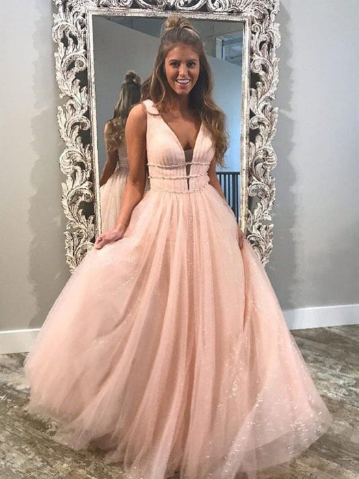 y A Line V Neck and V Back Yellow/Pink/Light Blue Long Prom Dresses, Yellow/Pink/Light Blue Formal Dresses, Evening Dresses