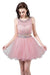 Sparkly Two Piece Homecoming Dresses Short Beaded Tulle Prom Gowns with Sequins - Prom Dresses