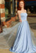 Strapless A Line Satin Prom with Beading Waist Unique Long Evening Dress - Prom Dresses