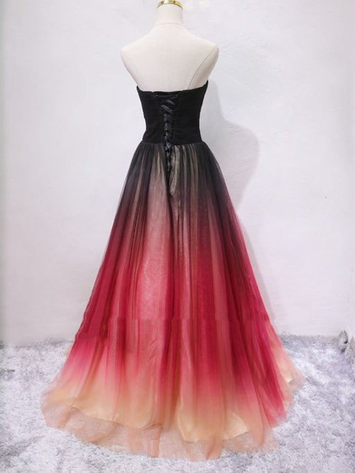 Strapless A Line V Neck Open Back Ombre Long Prom Dresses, Long Ombre Formal Graduation Evening Dresses