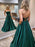 Strapless Backless Emerald Green Long Prom Dresses with Pocket, Backless Emerald Green Formal Graduation Evening Dresses