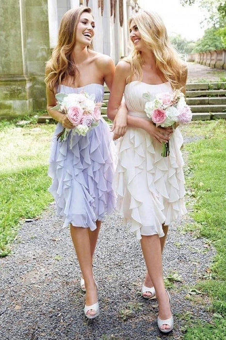 Strapless Chiffon Cheap Short Bridesmaid Dresses Under 100 - Bridelily