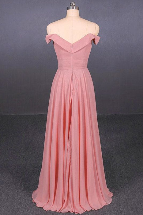 Strapless Floor Length Chiffon Pink Prom Simple A Line Bridesmaid Dress - Prom Dresses