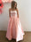 Strapless Lace Top Pink Satin Long Prom Dresses, Strapless Pink Lace Formal Dresses, Pink Lace Evening Dresses