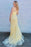 Strapless Open Back Yellow Tulle Lace Long Prom Dresses, Yellow Lace Formal Graduation Evening Dresses with High Slit 