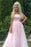 Strapless Pink Tulle Lace Long Prom Dresses, Pink Lace Formal Graduation Evening Dresses 