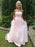 Strapless Pink Tulle Lace Long Prom Dresses, Pink Lace Formal Graduation Evening Dresses 