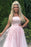 Strapless Pink Tulle Lace Long Prom Dresses, Pink Lace Formal Graduation Evening Dresses 