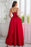 Strapless Red Satin Long Prom Dresses with High Slit, Long Red Formal Graduation Evening Dresses 