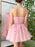 Strapless Short Pink Tulle Prom Dresses with 3D Flowers, Pink Floral Homecoming Dresses, Short Pink Formal Evening Dresses 