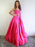 Strapless Sweetheart Neck Hot Pink Long Prom Dresses, Hot Pink Satin Long Formal Evening Dresses