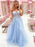 Strapless Sweetheart Neck Lace Appliques BLue Long Prom Dresses, Blue Tulle Formal Dresses with Lace Appliques, Blue Evening Dresses 