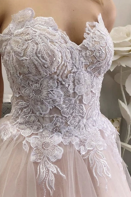 Strapless V Neck Pink Lace Floral Long Prom Dresses, Pink Lace Formal Dresses, Pink Evening Dresses