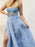 Stunning Strapless Ruffle Layered Blue/Black Lace Long Prom Dresses with High Slit, Blue/Black Lace Tulle Formal Evening Dresses 