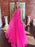 Stylish Deep V Neck Backless Hot Pink Long Prom Dresses, Open Back Hot Pink Formal Graduation Evening Dresses