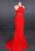 Stylish Halter Prom Dress Red Mermaid Open Back Long Evening Dresses - Prom Dresses