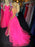 Stylish V Neck Backless Hot Pink Prom Dresses 2020, Leg Slit Open Back Hot Pink Formal Dresses, Backless Hot Pink Evening Dresses