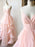 Stylish V Neck Long Pink Prom Dresses, Fluffy Pink Formal Evening Dresses, Pink Ball Gown