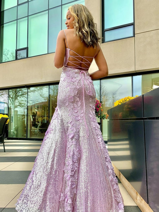 Sweetheart Neck Backless Mermaid Purple Long Prom Dresses, Mermaid Purple Lace Formal Graduation Evening Dresses 