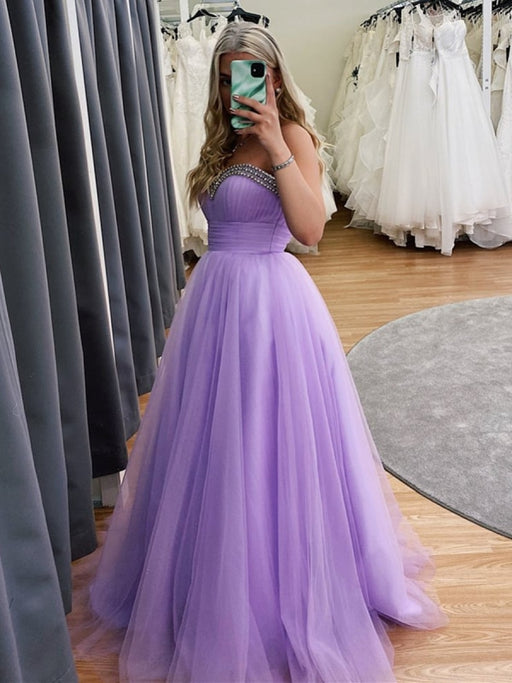 Sweetheart Neck Beaded Long Purple Prom Lavender Formal Lilace Eveni Bridelily