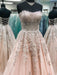 Sweetheart Neck Strapless Champagne Lace Long Prom Dresses, Champagne Lace Formal Dresses, Champagne Evening Dresses