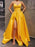 Sweetheart Neck Strapless Yellow Satin Long Prom Dresses, Yellow Satin Long Formal Graduation Evening Dresses