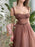 Tea Length Brown Tulle Prom Homecoming Dresses, Brown Formal Graduation Evening Dresses 