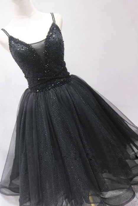 Tulle Beading Short Black Prom Dresses 2021 - Bridelily