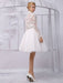 Tulle Knee-Length Spaghtti A-line Wedding Dress With Long-sleeves Lace Wrap misshow