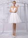 Tulle Knee-Length Spaghtti A-line Wedding Dress With Long-sleeves Lace Wrap misshow