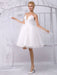 Tulle Knee-Length Spaghtti A-line Wedding Dress With Long-sleeves Lace Wrap misshow