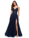 Tulle Prom Dress V Neck A-Line Party Dress Tulle Sleeveless Wedding Guest Dresses