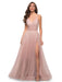 Tulle Prom Dress V Neck A-Line Party Dress Tulle Sleeveless Wedding Guest Dresses