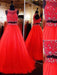Tulle Scoop Sleeveless Floor-Length With Beading Two Piece Dresses - Prom Dresses