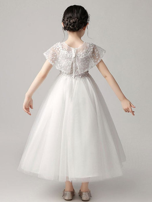 Flower Girl Dresses Jewel Neck Tulle Sleeveless Ankle Length Princess Silhouette Embroidered Kids Party Dresses