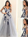 Tulle V-Neck Long A-line Sleeves Floor-Length With Applique Dresses - Prom Dresses