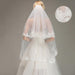 Two Layers Lace Edge Comb White Ivory Wedding Veils | Bridelily - wedding veils