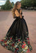 Two Piece Black Sleeve Formal Appliques Long Prom Dress - Prom Dresses