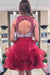 Two Piece Burgundy Homecoming with Open Back Sequined Short Prom Dress - Prom Dresses