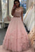 Two Piece Floor Length Tulle Prom Lace Long Off the Shoulder Dress with Flower - Prom Dresses