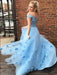 Two Piece Floor Length Tulle Prom Lace Long Off the Shoulder Dress with Flower - Prom Dresses