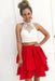 Two Piece High Neck Sleeveless Tiered Homecoming Dresses with Beads A-line Party Dress - Prom Dresses
