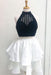Two Piece High Neck Sleeveless Tiered Homecoming Dresses with Beads A-line Party Dress - Prom Dresses