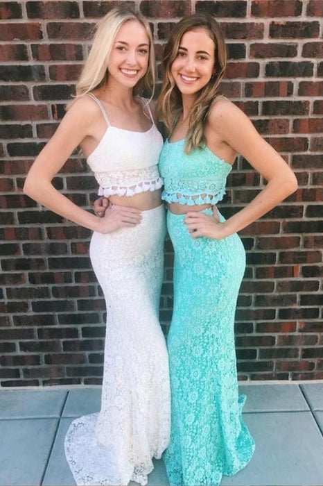 Two Piece Mermaid Spaghetti Straps Floor-Length Lace Prom Sexy Party Dress - Prom Dresses