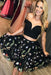Two Piece Off Shoulder Homecoming Dresses with Flowers Knee Length Black Dress - Prom Dresses