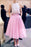 Two Piece Pink Jewel Tea Length Homecoming A Line Sleeveless Tulle Dress - Prom Dresses